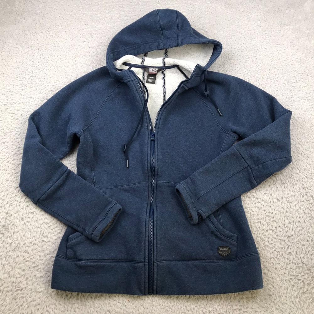 Outdoor Research Juneau Sherpa Fleece Hooded Jacket Womens M Blue Sweater